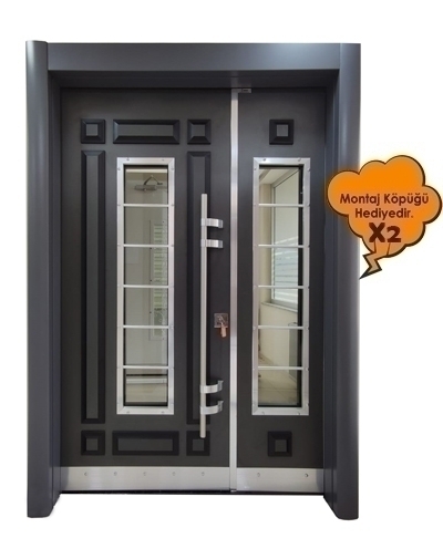 Tezdoor 0166 Antrasit ve Kabartmalı Model Apartman Giriş Kapısı
