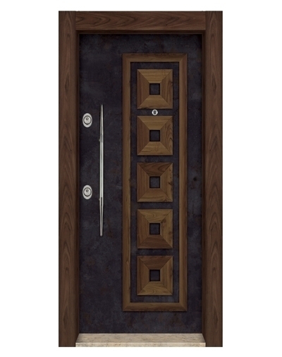Tezdoor3461 Ahşap Kaplama Kabartma Model Çelik Kapı