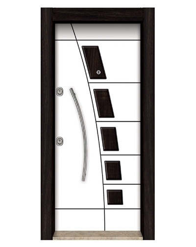 Tezdoor3580 Ahşap Kaplama Kabartma Model Çelik Kapı